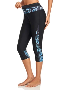 High Waisted Leaf Print Black Swim Capris -Ethereal Swim 325572 P 16777410576800