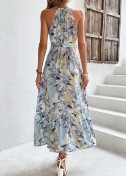 Light Blue Bowknot Floral Print Belted Strappy Dress -Ethereal Swim 326102 P 16780773511141