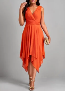Orange Handkerchief Hem Sleeveless V Neck Dress -Ethereal Swim 326465 P 16770625552312