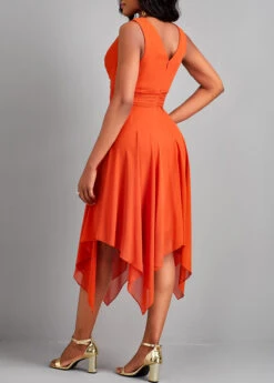 Orange Handkerchief Hem Sleeveless V Neck Dress -Ethereal Swim 326465 P 16770625552831