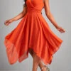 Orange Handkerchief Hem Sleeveless V Neck Dress -Ethereal Swim 326465 P 16770625555360