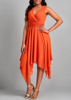 Orange Handkerchief Hem Sleeveless V Neck Dress -Ethereal Swim 326465 P 16770625556055