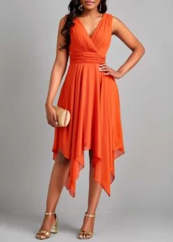 Orange Handkerchief Hem Sleeveless V Neck Dress -Ethereal Swim 326465 P 16770625558213