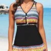 Criss Cross Mid Waisted Striped Black Tankini Set -Ethereal Swim 326884 P 16793105612980