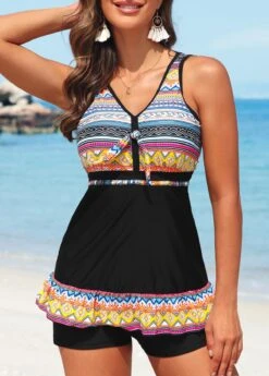 Criss Cross Mid Waisted Striped Black Tankini Set 12 Criss Cross Mid Waisted Striped Black Tankini Set -Ethereal Swim 326884 P 16793105619194