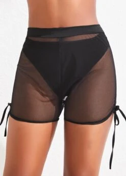 High Waisted Black Drawstring Beach Shorts -Ethereal Swim 327263 P 1676967821623