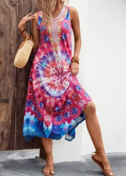 Ethereal Swim 12 Pink Handkerchief Hem Tie Dye Print Dress
