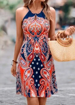 Multi Color Cut Out Tribal Print Dress