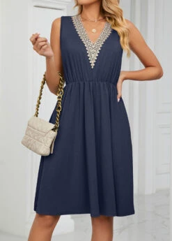 Navy Patchwork Short Sleeveless V Neck Dress 12 Navy Patchwork Short Sleeveless V Neck Dress -Ethereal Swim 328396 P 1677833170307