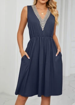 Navy Patchwork Short Sleeveless V Neck Dress 13 Navy Patchwork Short Sleeveless V Neck Dress -Ethereal Swim 328396 P 1677833170481