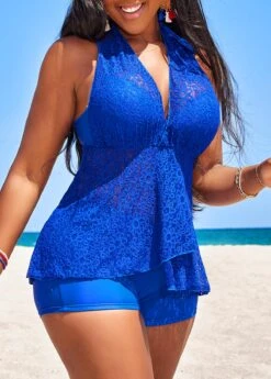 Lace High Waisted Royal Blue Tankini Set -Ethereal Swim 328611 P 16808633416642