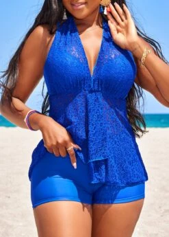 Lace High Waisted Royal Blue Tankini Set -Ethereal Swim 328611 P 16808633418074