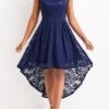 Navy Lace High Low Sleeveless Scoop Neck Dress -Ethereal Swim 328734 P 16790469369860