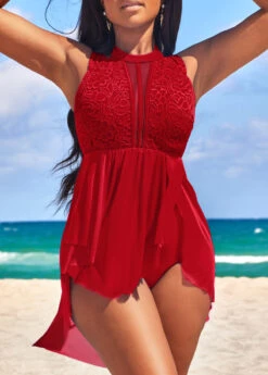Lace High Waisted Red Swimdress And Panty 10 Lace High Waisted Red Swimdress And Panty -Ethereal Swim 328893 P 16783591979573