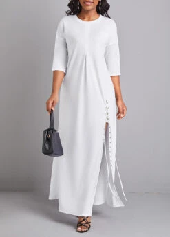 Ethereal Swim 16 White Lace Up A Line Maxi Dress