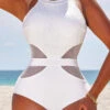 Mesh Patchwork White One Piece Swimwear -Ethereal Swim 329100 P 16853576092630