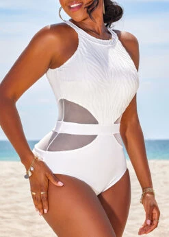 Mesh Patchwork White One Piece Swimwear -Ethereal Swim 329100 P 16853576097333