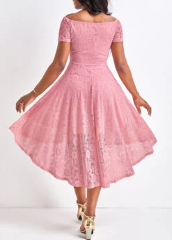 Pink Lace High Low Short Sleeve Dress -Ethereal Swim 329164 P 16797398746291