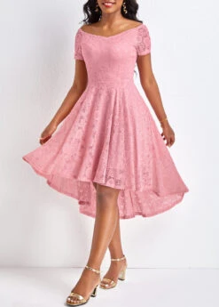 Pink Lace High Low Short Sleeve Dress -Ethereal Swim 329164 P 16797398746652