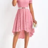 Pink Lace High Low Short Sleeve Dress -Ethereal Swim 329164 P 16797398747070