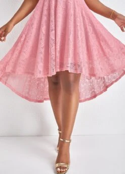 Pink Lace High Low Short Sleeve Dress -Ethereal Swim 329164 P 16797398748064