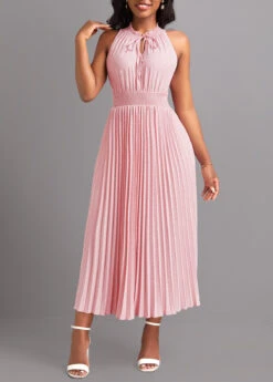 Light Pink Pleated Sleeveless Tie Front Dress -Ethereal Swim 329642 P 16825078195103