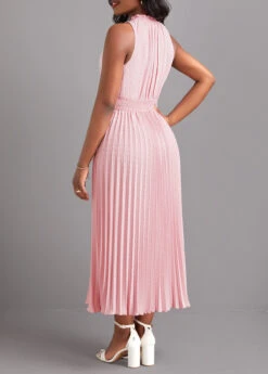Light Pink Pleated Sleeveless Tie Front Dress -Ethereal Swim 329642 P 16825078195321