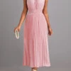 Light Pink Pleated Sleeveless Tie Front Dress -Ethereal Swim 329642 P 16825078195980