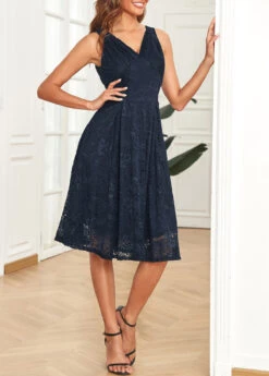 Navy Lace Sleeveless V Neck Dress -Ethereal Swim 329828 P 16822137300522