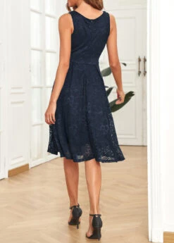 Navy Lace Sleeveless V Neck Dress -Ethereal Swim 329828 P 16822137307631