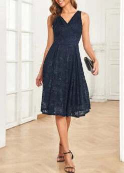 Navy Lace Sleeveless V Neck Dress -Ethereal Swim 329828 P 16822137309353
