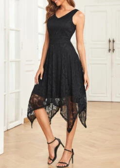 Black Lace Sleeveless V Neck Dress -Ethereal Swim 329830 P 16822138062574