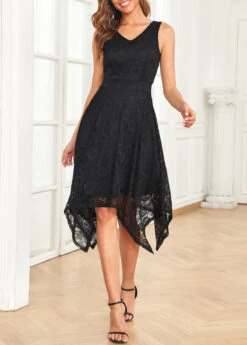 Black Lace Sleeveless V Neck Dress -Ethereal Swim 329830 P 16822138068255