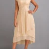 Champagne Lace High Low Short Sleeve Dress -Ethereal Swim 329903 P 16822453672884