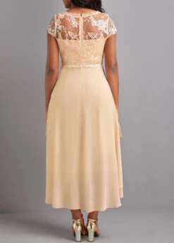 Champagne Lace High Low Short Sleeve Dress -Ethereal Swim 329903 P 16822453673821