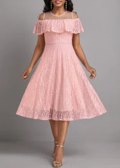 Pink Cut Out Short Sleeve Round Neck Dress -Ethereal Swim 330216 P 16812113541654