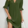Olive Green Split H Shape Dress -Ethereal Swim 330268 P 1679900535780