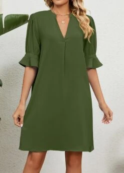 Olive Green Split H Shape Dress -Ethereal Swim 330268 P 1679900536979