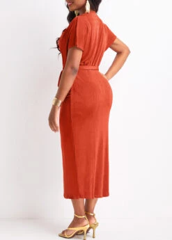 Red Ruched Belted Short Sleeve Bodycon Dress -Ethereal Swim 330307 P 16812957435141