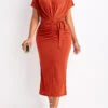 Red Ruched Belted Short Sleeve Bodycon Dress -Ethereal Swim 330307 P 16812957438340