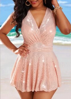 Shinning High Waisted Dusty Pink Swimdress And Panty -Ethereal Swim 330692 P 16855862514263