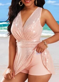 Shinning High Waisted Dusty Pink Swimdress And Panty -Ethereal Swim 330692 P 16855862517272