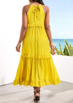 Tie Back Yellow Ruched Sleeveless Maxi Dress -Ethereal Swim 330780 P 16813832846841
