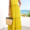 Tie Back Yellow Ruched Sleeveless Maxi Dress -Ethereal Swim 330780 P 16813832847280
