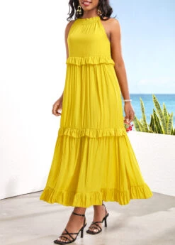 Tie Back Yellow Ruched Sleeveless Maxi Dress -Ethereal Swim 330780 P 16813832848982