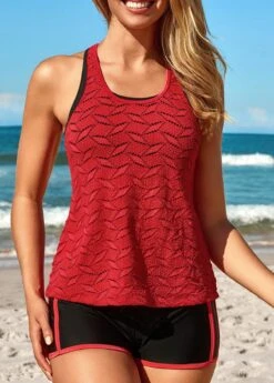 Two Piece Mid Waisted Red Tankini Set 12 Two Piece Mid Waisted Red Tankini Set -Ethereal Swim 330950 P 16872499392663