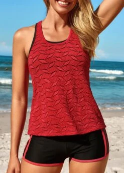 Two Piece Mid Waisted Red Tankini Set 13 Two Piece Mid Waisted Red Tankini Set -Ethereal Swim 330950 P 16872499399024