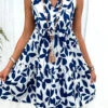 Navy Ruched Leaf Print A Line Dress 1 Navy Ruched Leaf Print A Line Dress -Ethereal Swim 332172 P 16841474507143
