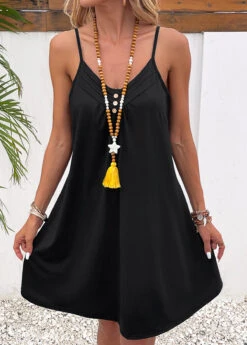 Black Button Sleeveless V Neck Shift Dress -Ethereal Swim 332199 P 16838876537354