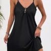 Black Button Sleeveless V Neck Shift Dress -Ethereal Swim 332199 P 16838876539050